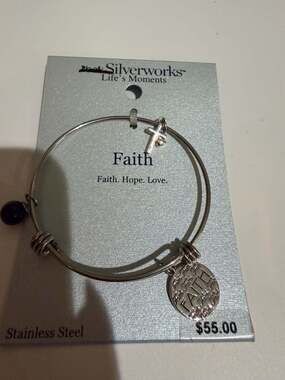 Silverworks Stainless Steel Faith Hope Love Expandable Bangle Bracelet